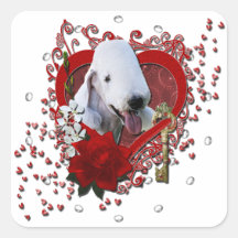 Valentines - Key to My Heart - Bedlington Terrier Square Sticker