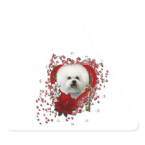 Valentines - Key to My Heart - Bichon Frise Triangle Sticker