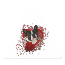 Valentines - Key to My Heart - Boston Terrier Triangle Stickers