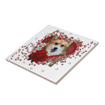 Valentines - Key to My Heart - Corgi - Owen Ceramic Tile