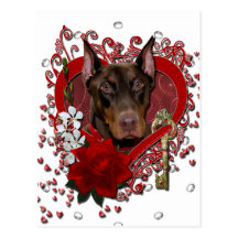 Valentines - Key to My Heart - Doberman - Rocky Post Cards