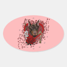 Valentines - Key to My Heart - Doberman - Rocky Oval Sticker