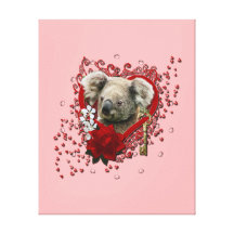Valentines - Key to My Heart - Koala Bear Gallery Wrapped Canvas
