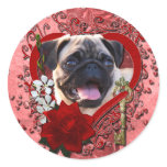 Valentines - Key to My Heart - Pug Round Stickers