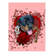 Valentines - Key to My Heart - Rottweiler - Harley Post Cards
