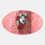 Valentines - Key to My Heart - Siberian Husky Oval Stickers