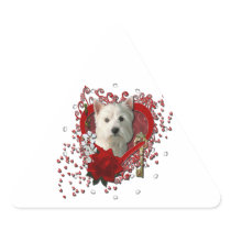 Valentines - Key to My Heart West Highland Terrier Triangle Stickers