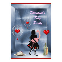 Valentine's Party Alice, Flamingo & Hearts Custom Invites