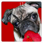 Valentines Pug dog square clock