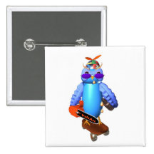Valxart Owl on skate board Buttons