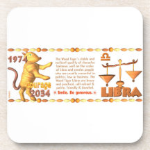 Valxart's 1974 Wood Tiger zodiac born Libra Coasters