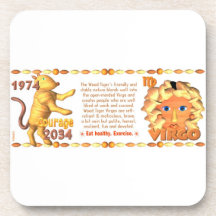 Valxart's 1974 Wood Tiger zodiac born Virgo Drink Coaster