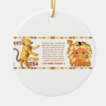 Valxart's 1974 Wood Tiger zodiac born Virgo Christmas Tree Ornaments