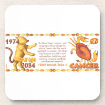 Valxart's 1974 WoodTiger  zodiac born Cancer Beverage Coaster