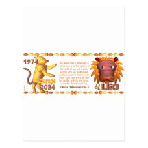 Valxart's 1974 WoodTiger  zodiac born Leo Post Cards