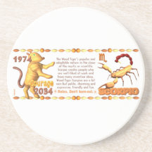 Valxart's 1974 WoodTiger  zodiac born Scorpio Coasters