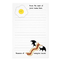 Vampire bacon and dead egg silly breakfast stationery paper
