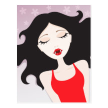 Vampire mouth with red lips and fangs postcard