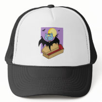 Vampire Out Of Coffin And Bats Near A Full Moon Trucker Hat