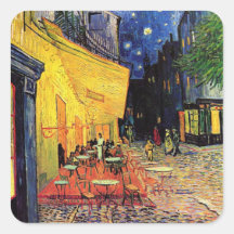 Van Gogh; Cafe Terrace at Night, Vintage Fine Art Square Stickers