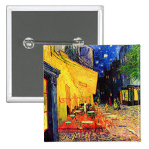 Van Gogh Cafe Terrace Vintage Fine Art Pinback Buttons