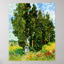 Van Gogh Cypresses with Two Women Poster