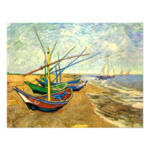 Van Gogh Fishing Boats on Beach at Saintes Maries Custom Announcement