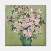Van Gogh Pink Roses Vintage Post Impressionism Fridge Magnet