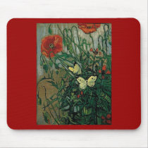 Van Gogh Poppies and Butterflies Mousepads