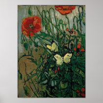 Van Gogh Poppies and Butterflies Poster