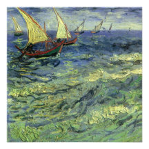 Van Gogh Seascape at Saintes-Maries Birthday Party Personalized Invitations