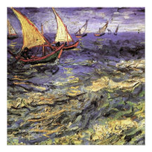 Van Gogh Seascape at Saintes Maries, Vintage Art Personalized Invitations