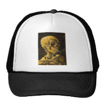Van Gogh Skull with Burning Cigarette Mesh Hat