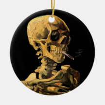 Van Gogh Skull With Burning Cigarette Ornament