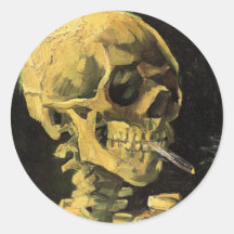 Van Gogh Skull with Burning Cigarette, Vintage Art Sticker