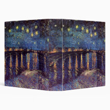 Van Gogh; Starry Night Over the Rhone, Vintage Art 3 Ring Binder