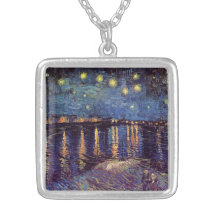Van Gogh; Starry Night Over the Rhone, Vintage Art Necklace