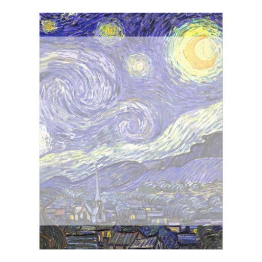Van Gogh Starry Night, Vintage Post Impressionism Letterhead Design