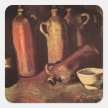 Van Gogh Still Life Stone Bottles, Flask White Cup Square Sticker