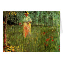 Van Gogh ; Une femme marchant dans un jardin Cartes De Vœux