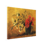 Van Gogh Vase with Red White Carnations on Yellow Gallery Wrapped Canvas