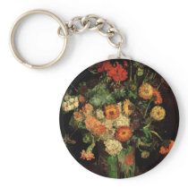 Van Gogh; Vase with Zinnias and Geraniums Keychains