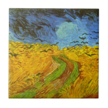 Van Gogh Wheat Field with Crows Vintage Farm Birds Tile