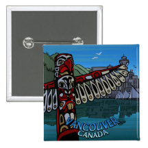 Vancouver Canada Souvenir Buttons Totem Pole Art