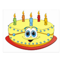 Vanilla Birthday Cake Colourful Candles Cartoon Postcards