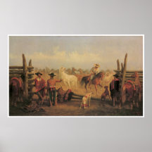 Vaqueros Roping Horses in a Corral, 1877 Print