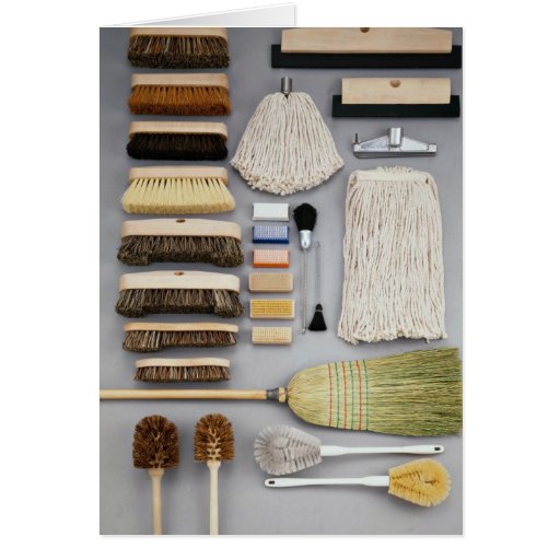 Various brush heads and mops cards
