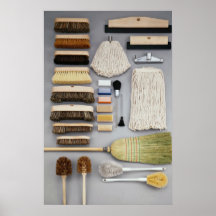 Various brush heads and mops print