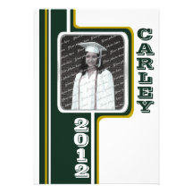 Varsity Green and Gold Photo Personalized Invites