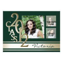 Varsity Stripe Tri Photo Green and Gold Custom Invite